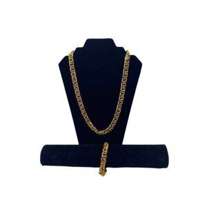 Bulky Cuban Chain Jewelry Gold Tone Unisex Fashion Jewelry Set Necklace and Brac